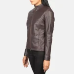 Women's Maroon Leather Zipper Biker Jacket Side View