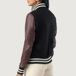 Women's Maroon/Black Leather Hybrid Varsity Jacket Back