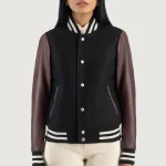 Women's Maroon/Black Leather Hybrid Varsity Jacket