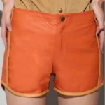 Women's Orange Leather Button-Up Cargo Shorts