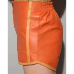 Women's Orange Leather Button-Up Cargo Shorts Side View