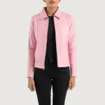 Women's Pink Classic Collar Leather Biker Jacket