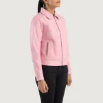 Women's Pink Classic Collar Leather Biker Jacket Side View