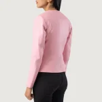 Women's Pink Collarless Leather Biker Jacket Back View