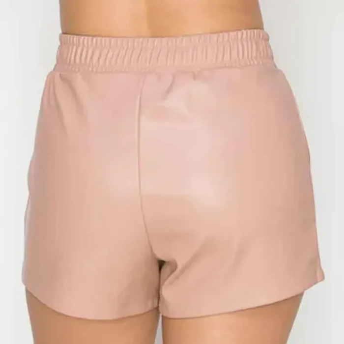 Women'S Pink High Waist Leather Short Back
