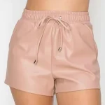 Women's Pink High Waist Leather Short