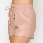 Women's Pink High Waist Leather Short Side