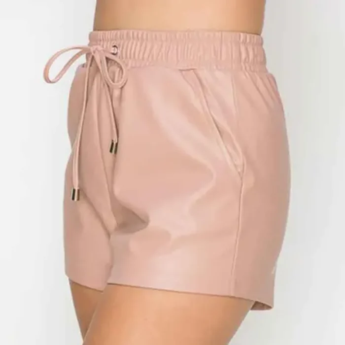 Women'S Pink High Waist Leather Short Side