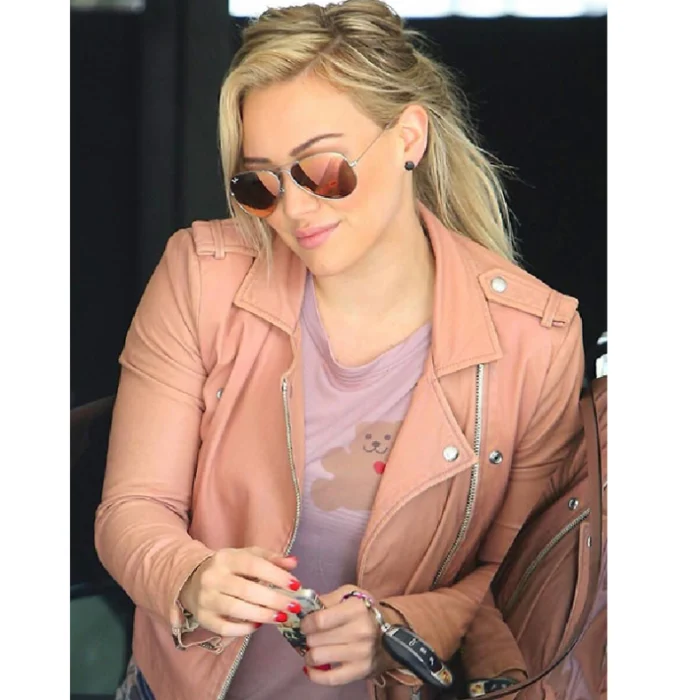 Women'S Pink Hilary Duff Leather Jacket Front