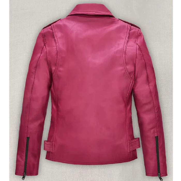 Women'S Pink Jessica Alba Leather Jacket Back