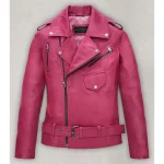 Women's Pink Jessica Alba Leather Jacket Front