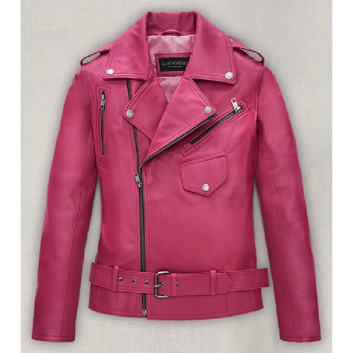 Women'S Pink Jessica Alba Leather Jacket Front
