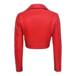 Women's Red Cropped Biker Leather Jacket Back