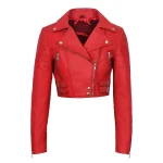 Women's Red Cropped Biker Leather Jacket
