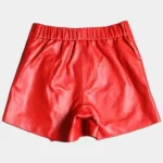 Women's Red Genuine Leather Shorts Back