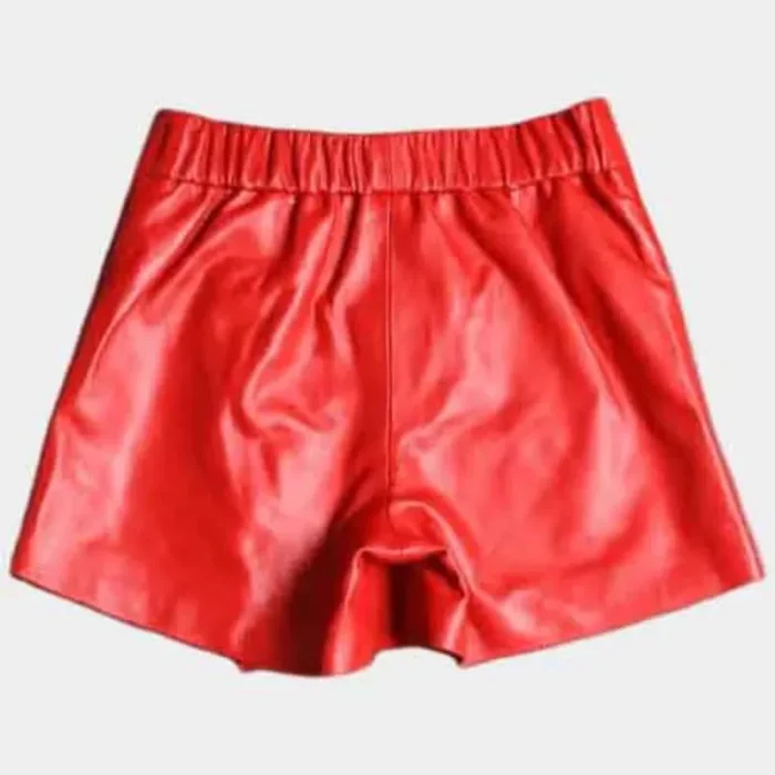 Women'S Red Genuine Leather Shorts Back
