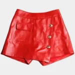 Women's Red Genuine Leather Shorts