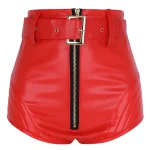 Women's Red High Waist Leather Shorts