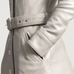 Women's Silver Sheepskin Leather Trench Coat Close