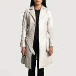 Women's Silver Sheepskin Leather Trench Coat Front