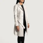 Women's Silver Sheepskin Leather Trench Coat Side