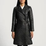 Women's Black Susan Leather Waist Belt Trench Coat