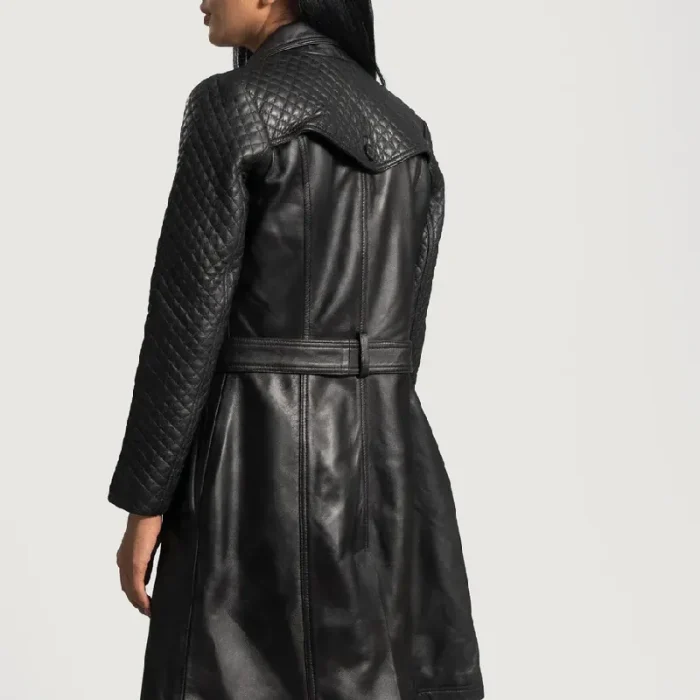 Black Susan Leather Waist Belt Trench Coat - Image 5