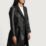 Women's Susan Black Leather waist belt Trench Coat Side
