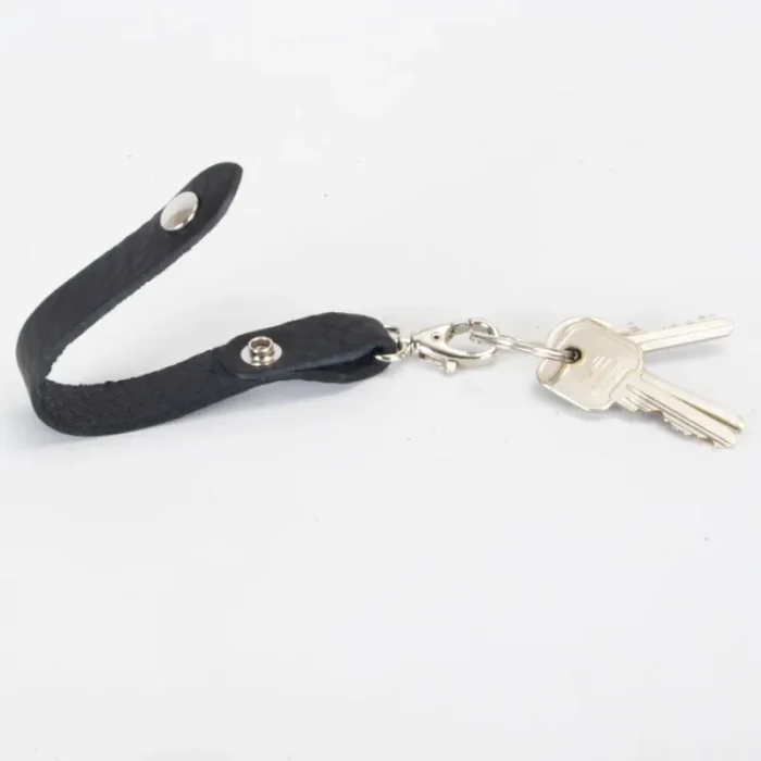 Black Belt Loop Leather Key Ring Open