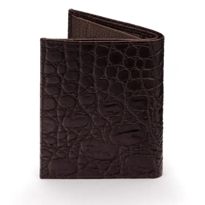 Black Croc-Effect Leather 6 Credit Card Compact Wallet Back View
