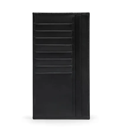 Black Tall Flat Leather Wallet With 8 Credit Card Slot