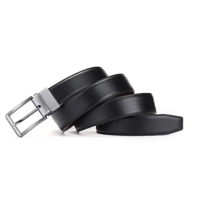 Black-Brown Reversible Leather Belt Close View