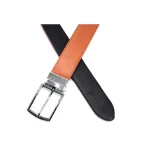 Black/Tan Reversible Leather Belt Close View
