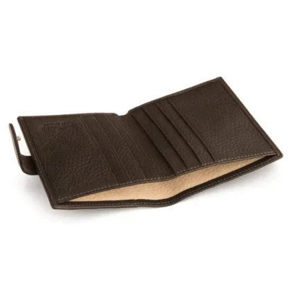 Brown Compact Leather Billfold Wallet With Tab
