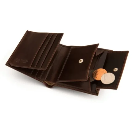 Brown Compact Leather Wallet With Coin Purse