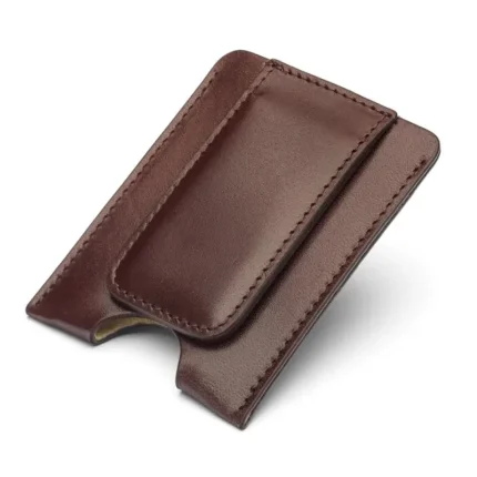 Brown Flat Magnetic Leather Money Clip 1 CC