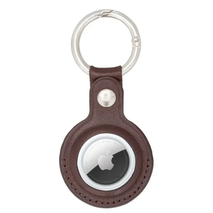 Brown Leather Airtag Holder Decorated View