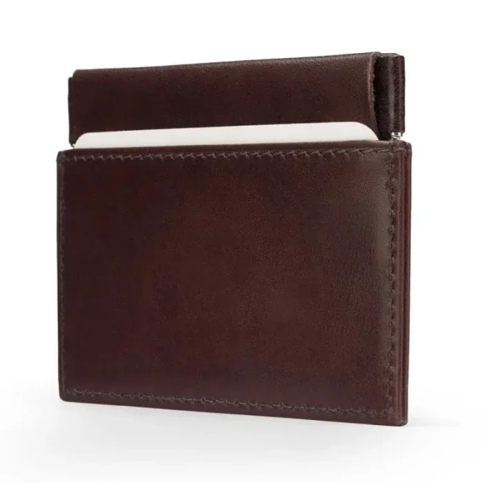 Brown Traditional Leather Squeeze Spring Coin Purse Open