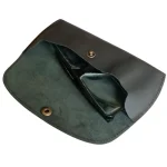 Coffee Leather Glasses Pouch Open