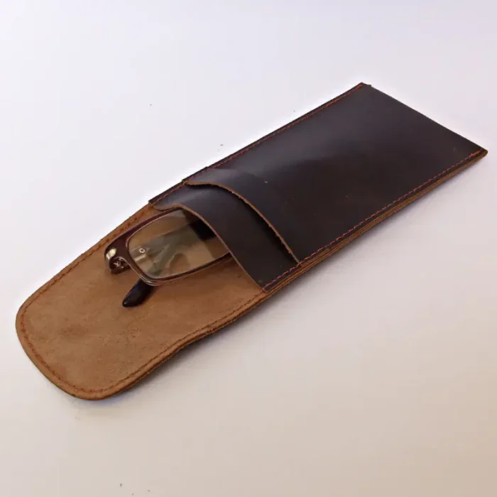 Dark Brown Leather Glasses Cover Inner View