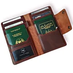 Dark Brown Travel Passport Cover Leather Wallet Open
