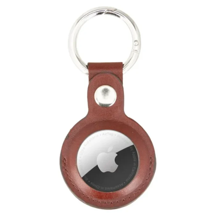 Dark Tan Leather Airtag Holder Decorated View