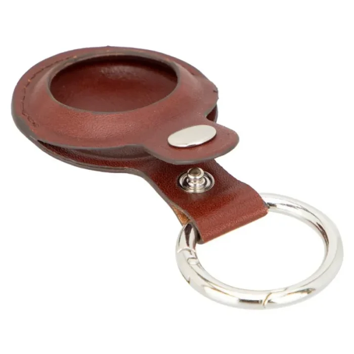 Dark Tan Leather Airtag Holder Open View