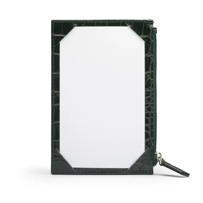 Green Croc-Effect Flat Leather Credit Card Holder Back