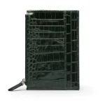 Green Croc-Effect Flat Leather Credit Card Holder