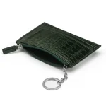 Green Croc-Effect Flat Leather Credit Card Holder Top