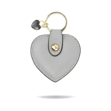 Grey Leather Heart Shaped Key Ring