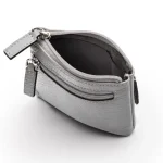 Grey RFID Small Leather Zip Coin Pouch Open View