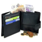 Man's Black RFID Contactless Coin Leather Wallet Open