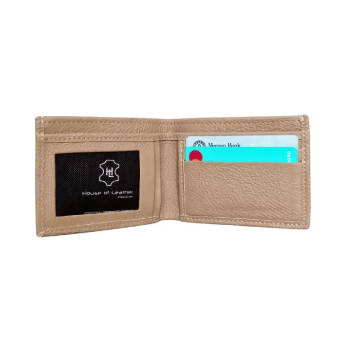 Men'S Beige Slim Fold Leather Wallet Inner View